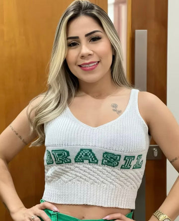Cropped Tricô Brasil - Branco