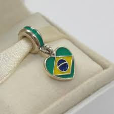 Berloque Coração Brasil - Prata 925