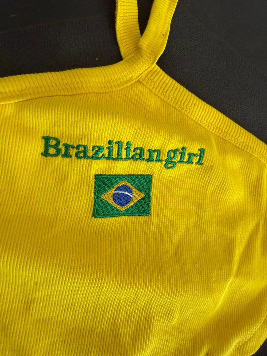 Blusa Cropped Amarela - Alça Frente Unica